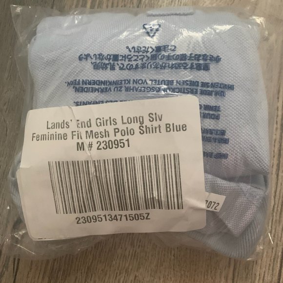 NWT LANDS' END‎ GIRLS LONG SLEEVE FEMININE FIT MESH POLO SHIRT BLUE MEDIUM - Picture 4 of 4